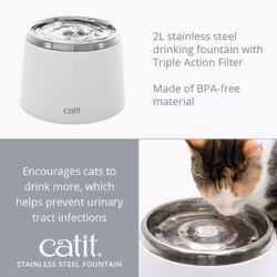 Catit Fresh and Clear Stainless Steel Fountain, White