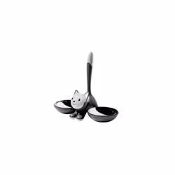 Alessi | Tigrito AMMI09 B - Design Cat Bowl, 18/10 Stainless Steel and Thermoplastic Resin, Black