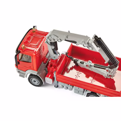 siku 3534, Lorry with Loading Area and Crane, 1:50, Metal,Plastic, Red, Incl. 2 toy figures and 12 traffic barriers