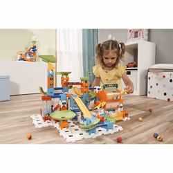 VTech Marble Rush Corkscrew Challenge, Construction Toys for Kids with 10 Marbles and 100 Building Pieces, Electronic Marble Run, Colour-Coded