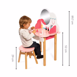 Janod - P'tite Miss Wooden Dressing Table for Children - 10 Accessories Included - Pretend Play - For children from the Age of 3, J06553, Pink and