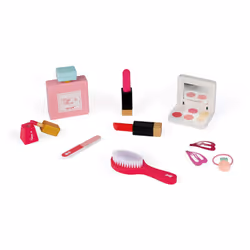 Janod - P'tite Miss Wooden Dressing Table for Children - 10 Accessories Included - Pretend Play - For children from the Age of 3, J06553, Pink and