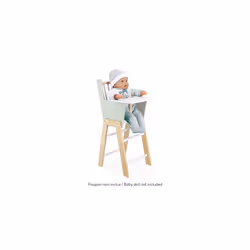 Janod - Zen FSC Wood Highchair - Pretend Play Toy - Accessory for Dolls up to 42 cm - 3 Years +, J05901,Water Green/White