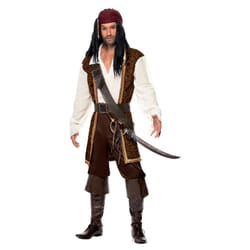 Smiffys High Seas Pirate Costume, Brown Top, Short Trousers, Baldric, Belt & Headscarf, Fancy Dress, Pirate Dress Up Costumes