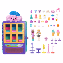 Polly Pocket Playset & 2 Dolls (3-inch), Candy Style Fashion Drop Vending Machine, 2-Stories, 35+ Pieces of Furniture, Clothe ...