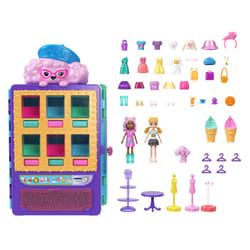 Polly Pocket Playset & 2 Dolls (3-inch), Candy Style Fashion Drop Vending Machine, 2-Stories, 35+ Pieces of Furniture, Clothes & Accessories, HKW12