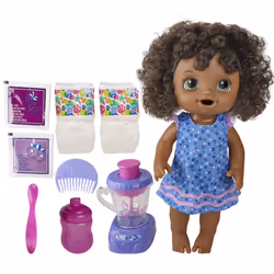 Baby Alive Magical Mixer Baby Doll Blueberry Blast with Blender Accessories, Drinks, Wets, Eats, Black Hair Toy for Children  ...