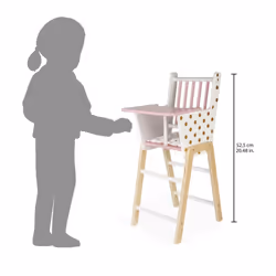 Janod - Candy Chic - Wooden High Chair for Dolls up to 42 cm - Dolls accessories - Suitable for ages 3 and up - J05888