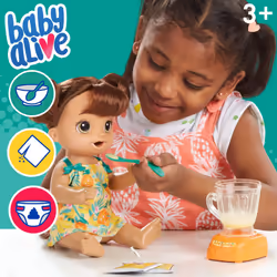Baby Alive Magical Mixer Baby Doll Tropical Treat with Blender Accessories, Drinks, Wets, Eats, Brown Hair Toy for Children Aged 3 and Up