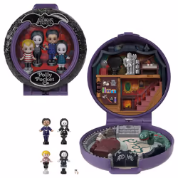 Polly Pocket Collector Playset, The Addams Family Compact with 4 Special Edition Character Dolls and 10 Accessories, HXW25
