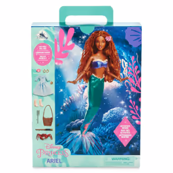 Disney Store Official Ariel Story Doll, The Little Mermaid (Live Action 2023), 24.5cm/9?, With Sebastian, 2 Outfits, Accessories, Colouring & Activity