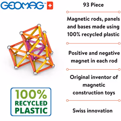 Geomag Classic - 93 Pieces - Magnetic Construction for Children - Green Collection - 100 Percent Recycled Plastic Educational Toys