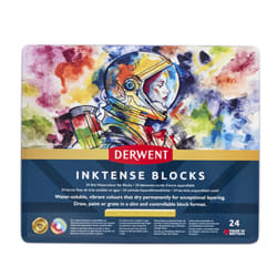 Derwent Inktense Blocks 24 Tin, Set of 24 Water-Colours, 8mm Block, Water-Soluble, Ideal for Drawing, Colouring, Crafts & Painting on Paper & Fabric,
