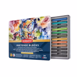 Derwent Inktense Blocks 24 Tin, Set of 24 Water-Colours, 8mm Block, Water-Soluble, Ideal for Drawing, Colouring, Crafts & Painting on Paper & Fabric,