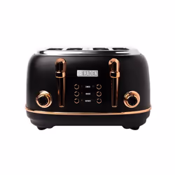 Haden Heritage Black Toaster 4 Slice - Adjustable Browning Control, Reheat and Defrost Functions 4 Slice Toaster - Stainless  ...