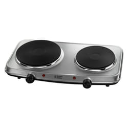 Russell Hobbs Double Hot Plate Electric Stainless Steel Hob, 2 Cast iron plates, Large 1500W, Small 750W, Portable, Table top, Variable & Individual