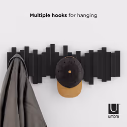Umbra Sticks Multi Hook Coat Rack - Modern, Unique, Space-Saving Wall Mounted Hanger with 5 Flip-Down Hooks for Hanging Coats, Scarves, Purses and