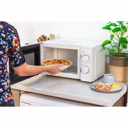 Russell Hobbs 17L Small Microwave White Manual Textures 700W with 5 Power Levels & 30 min Timer, Defrost Function & Easy Clean, RHM1725