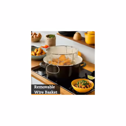 Premier Housewares 5L Deep Fat Fryer Enamel Glass Lid Chip Fryer Deep Frying Pan Black Fryers Basket Small Fryer 16x33x27