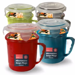 SOL 4pk Microwave Soup Mugs 700ml - Heat-Resistant Microwavable Bowls for Home & Office - Leak-Proof and Dishwasher-Safe Food ...