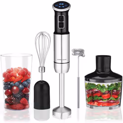 Andrew James 1000W 5 in 1 Digital Hand Blender, 8-Speed, LCD Display, 750ml Beaker 860ml Chopper, Immersion Blender Stick Ble ...