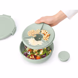 Brabantia - Make & Take Salad Bowl 1.3L - Removable Tray for Toppings & Dressing - Airtight Closure - Leakproof - Secure Click Closing - Suitable for
