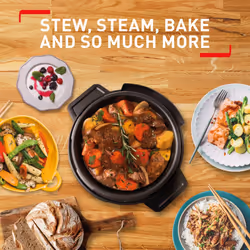 Tefal Turbo Cuisine Electric Pressure Cooker, 10 Programmes inc. stew, steam, bake, slow cooker, Rice cooker, 4.8L, 1000 W, Plastic, Black, CY754840