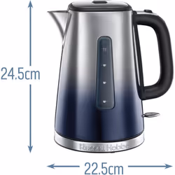 Russell Hobbs Eclipse Stainless Steel & Midnight Blue Ombre 1.7L Electric Cordless Kettle (Quiet & Fast Boil 3KW, Removable washable anti-scale