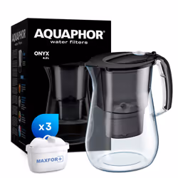 AQUAPHOR Onyx Black Water Filter Jug - Counter Top Design with 4.2L Capacity, 3 X MAXFOR+ Filters Included Reduces Limescale  ...