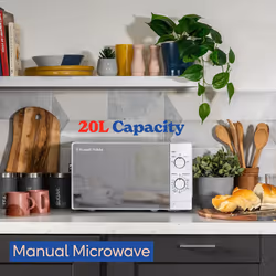 Russell Hobbs 20 Litre 800W White Solo Manual Microwave, 5 Power Levels, Integrated Timer and Defrost Function, Easy Clean RHM2027
