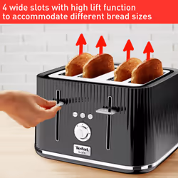 Tefal Loft 4-Slot Toaster with Extra-Wide Slots, Adjustable Browning, Defrost & Reheat Functions, Removable Crumb Tray, High Lift Lever, Classic