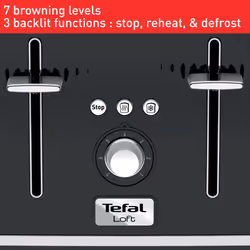 Tefal Loft 4-Slot Toaster with Extra-Wide Slots, Adjustable Browning, Defrost & Reheat Functions, Removable Crumb Tray, High Lift Lever, Classic