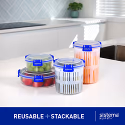Sistema KLIP IT PLUS Round Food Storage Containers , 300 ml Leak-Proof, Stackable & Airtight Fridge/Freezer Containers with Lid , BPA-Free , 4 Count