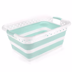 Addis 517934 Foldable Rectangular Laundry Basket, White & Aqua Haze, 45 litre