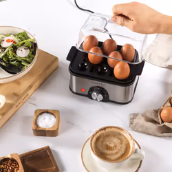 Salter EK5885 3-Tier Food Steamer, Compact Multi-Cooker, 3 Steam Baskets, Electric Egg Cooker with 8-Egg Capacity, Vegetable Steamer, 60-Minute Timer,