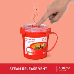 Sistema Microwave Containers | Soup Mug, Porridge Bowl & Noodle Bowl | Food Containers With Steam Release Vents | BPA-Free | Red | 3 Count