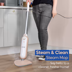 Russell Hobbs Steam & Clean Upright Steam Mop in Blush Pink, 1.4kW 350ml Water Tank with Removable Filter, Free 2 Year Guarantee, 5m Cord & Kills