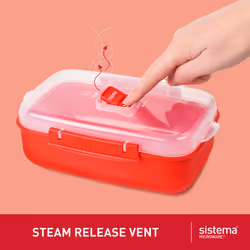 Sistema Heat and Eat Microwave Set. 1.25 L, 525 ml, Rectangular School Lunch Boxes with Steam Release Vents, BPA-Free, 4 Count, Red