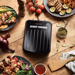 George Foreman Small Electric Fit Grill [Non stick, Healthy, Griddle, Toastie, Hot plate, Panini, BBQ, Energy saving, Vertical storage, Easy clean,