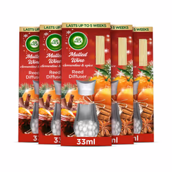 Airwick Essential Oils Reed Diffuser Air Freshener Mulled Wine Scent, 5 Bottles X 30 ml