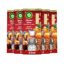 Airwick Essential Oils Reed Diffuser Air Freshener Mulled Wine Scent, 5 Bottles X 30 ml