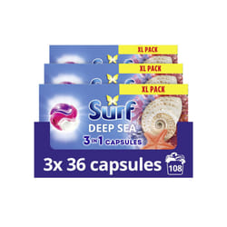 Surf 3 in 1 Deep Sea Laundry Washing Detergent Capsules 108 washes (3x 36 capsules) joy-infused fragrance with natural essential oils lasting up to 12