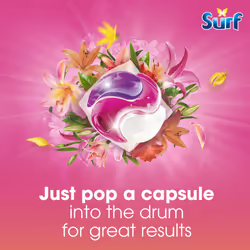 Surf 3 in 1 Tropical Lily Laundry Washing Detergent Capsules joy-infused fragrance with natural essential oils lasting up to 12 hours in wear for