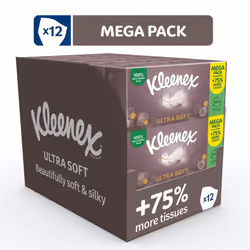 Kleenex Ultra Soft Tissues Mega Pack - 1,344 Sheets (12 Boxes x 112 Sheets) -? Beautifully Soft And Silky Tissues
