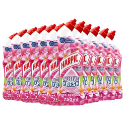 Harpic Active Fresh Toilet Cleaning Gel, Pink Blossom, Pack 12 x 750 ml, Infused with Essential Oils, Kills 99.9% of Bacteria, Toilet Cleaner