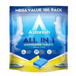 Astonish All In 1 Powerful Cleaning Dishwasher Tablets with Salt and Rinse Aid, Mega Pack of 100 Tablets, Lemon Fresh
