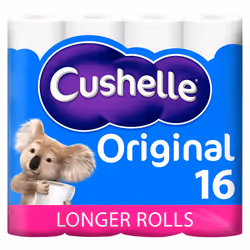 Cushelle Original Toilet Roll, 16 Longer Lasting Rolls, 16 Equals 24 Regular Rolls, White Bulk Toilet Paper