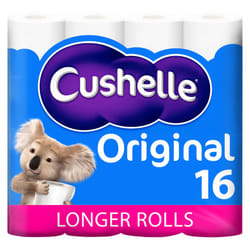 Cushelle Original Toilet Roll, 16 Longer Lasting Rolls, 16 Equals 24 Regular Rolls, White Bulk Toilet Paper