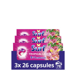 Surf 3-in-1 Laundry Washing Detergent Capsules Tropical Lily 3 x 26 Washes