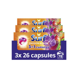 Surf 3 in 1 Passion Bloom Laundry Washing Detergent Capsules 78 washes (3x 26 capsules) joy-infused fragrance with natural essential oil lasting up to